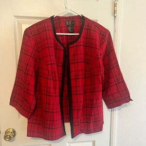 Women's Red‎ Plaid Blazer Vintage Jacket 3/4 Length Sleeves